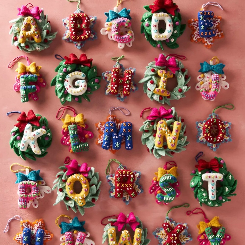 Anthropology deck the halls felt monogram ornament